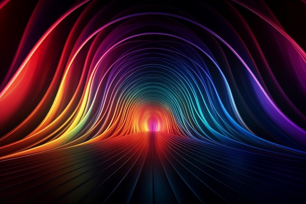 A colorful tunnel with a bright light at the end AI