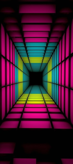 A colorful tunnel with a neon light.