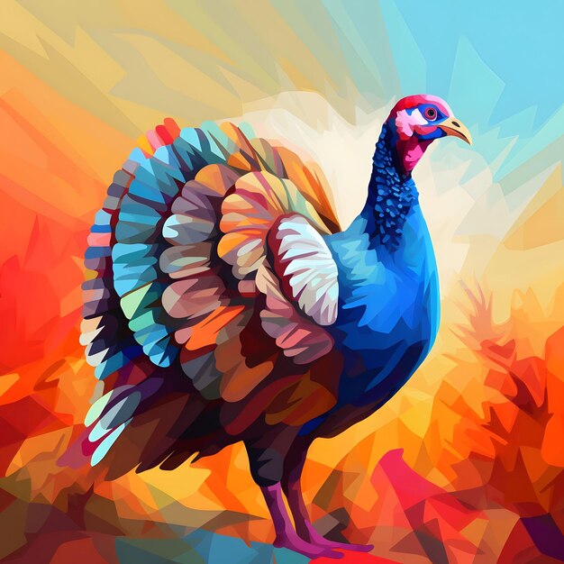 Colorful and turkey with geometric watercolor figures Turkey as the main dish of thanksgiving for the harvest An atmosphere of joy and celebration