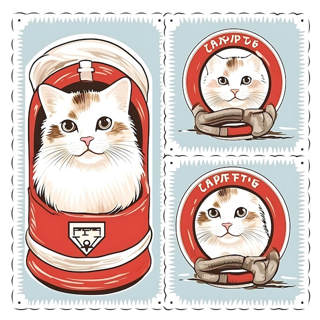 Photo colorful turkish van cat with lifeguard outfit holding a tiny lifebuo animal stamp collection idea