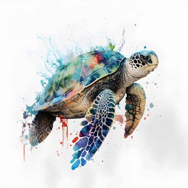 A colorful turtle is painted on a white background.
