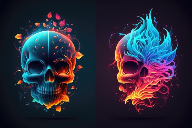 Colorful Two Sculls Icon Black Background Generative AI