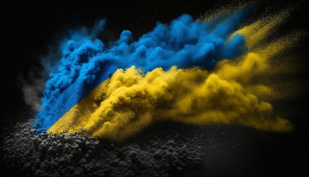 다채로운 우크라이나어 플래그 노란색 파란색 페인트 홀리 가루