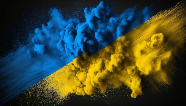 Colorful ukrainian flag yellow blue paint holi powder