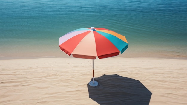 A colorful umbrella sitting on top of a sandy beach