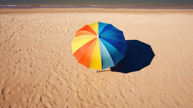 A colorful umbrella sitting on top of a sandy beach