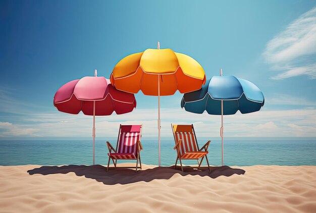 colorful umbrella with chairs in the beach