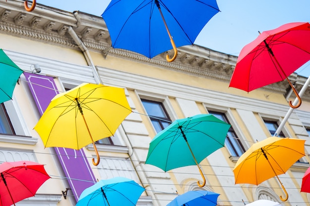  Colorful umbrellas background,