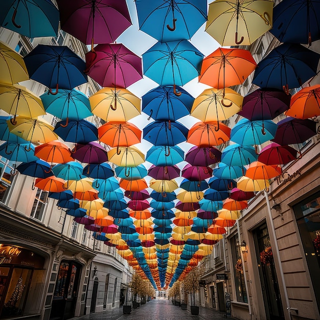 Colorful umbrellas in the city