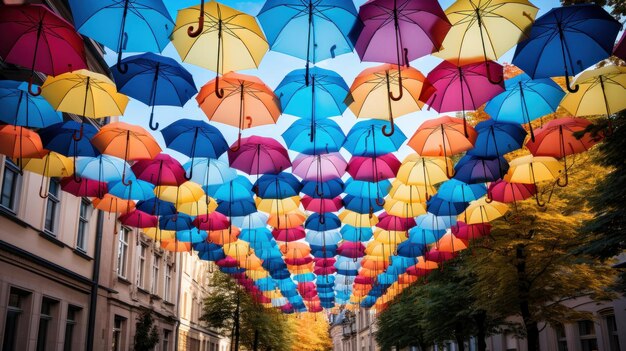 Colorful umbrellas in the city