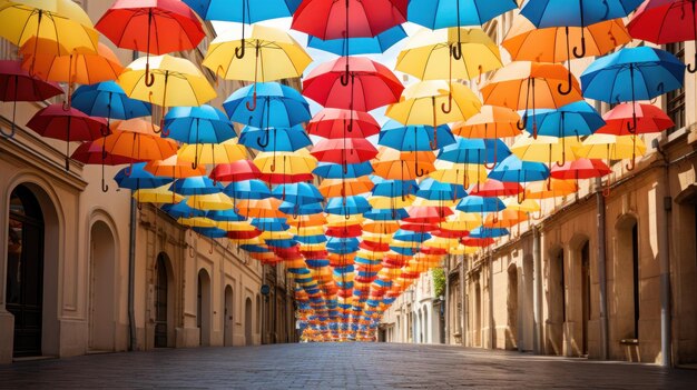 Colorful umbrellas in the city