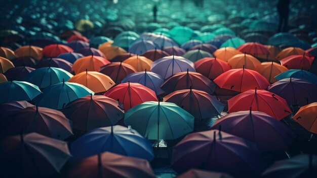 Colorful umbrellas in the raingenerative ai