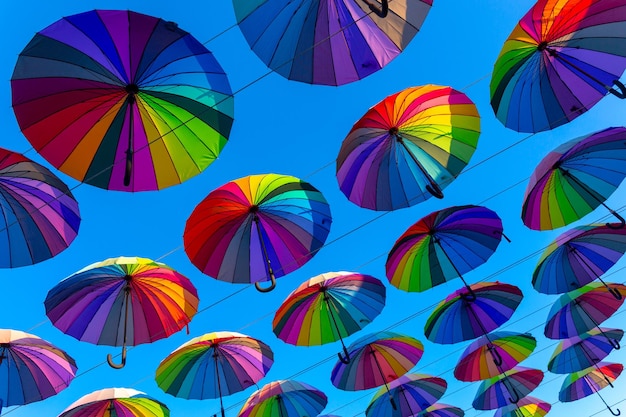 Colorful umbrellas in the sky