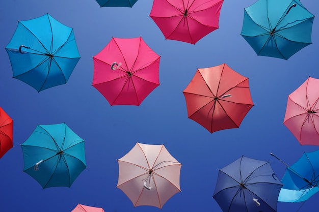 Colorful umbrellas with blue sky