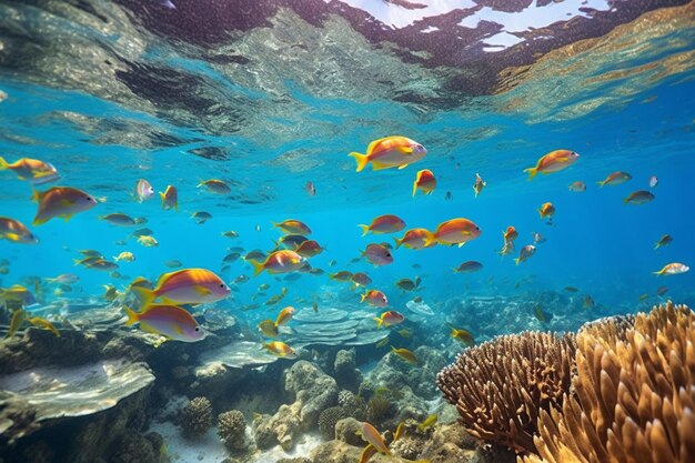 Photo colorful underwater school of fish in caribbean r