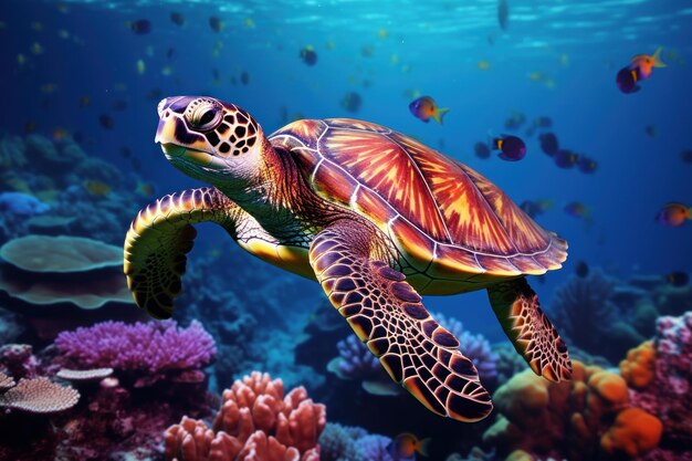 Colorful underwater sea turtle Generate Ai