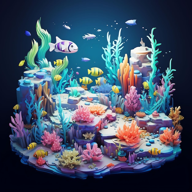 a colorful underwater world with fish and corals.