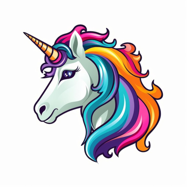 Foto coloroso adesivo del logo dell'unicorno cartone animato un semplice disegno di contorno vettoriale isolato su bianco