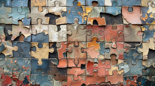 Photo a colorful and unique puzzle made of old weathered wood pieces