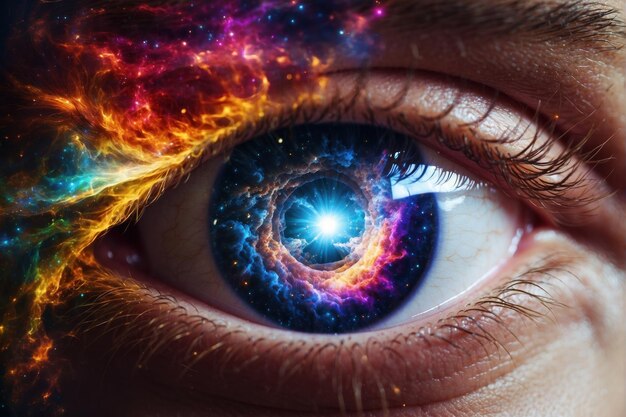 Фото Цветные вселенские глаза, созданные ии.