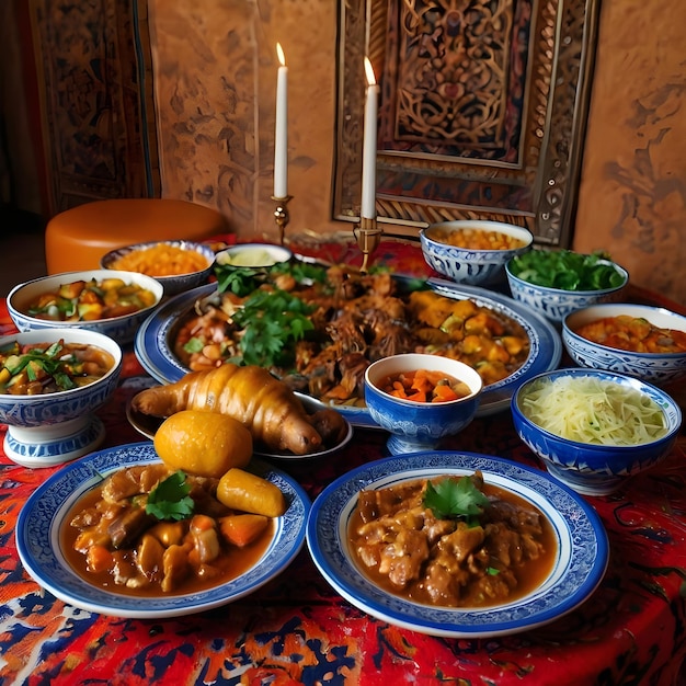 Colorful Uzbek Dishes on a Family Table