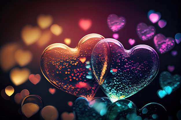 Colorful Valentine Hearts with Bokeh Effect Background