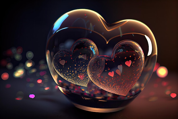 Colorful Valentine Hearts with Bokeh Effect Background