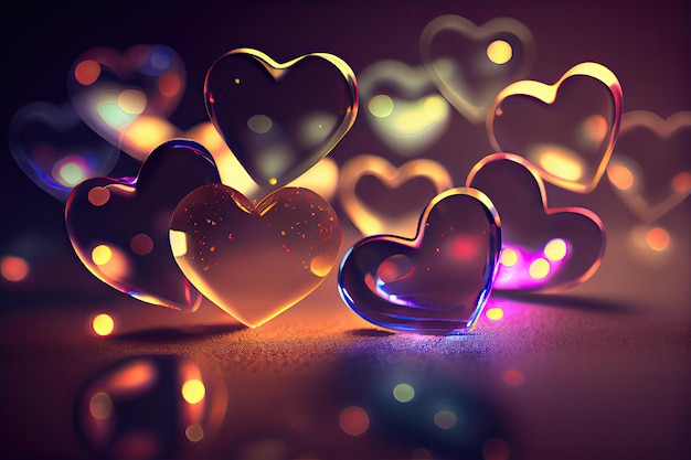 Colorful Valentine Hearts with Bokeh Effect Background