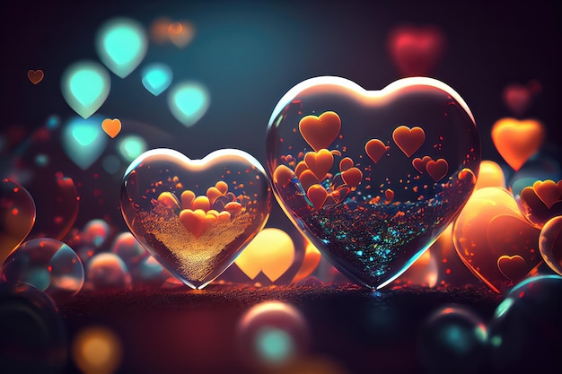 Colorful Valentine Hearts with Bokeh Effect Background