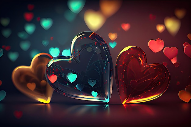 Colorful Valentine Hearts with Bokeh Effect Background