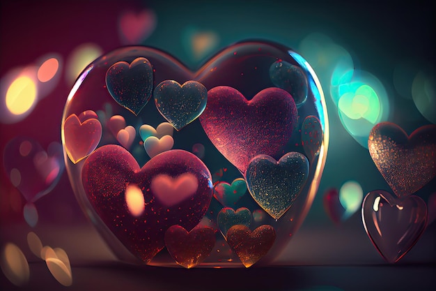 Colorful Valentine Hearts with Bokeh Effect Background