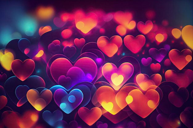 Colorful Valentine Hearts with Bokeh Effect Background