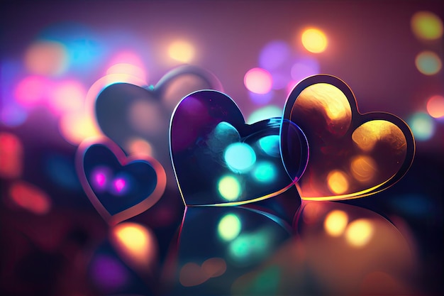 Colorful Valentine Hearts with Bokeh Effect Background