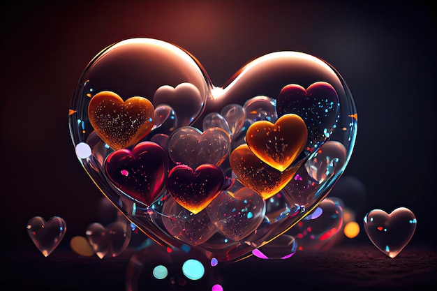 Фото Красочные сердца валентина с фоном эффект боке