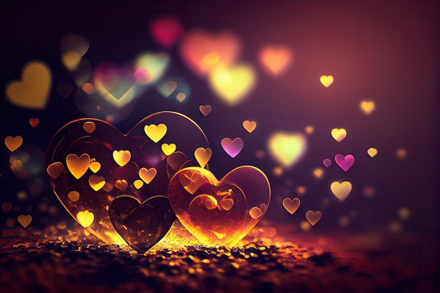 Colorful Valentine Hearts with Bokeh Effect Background