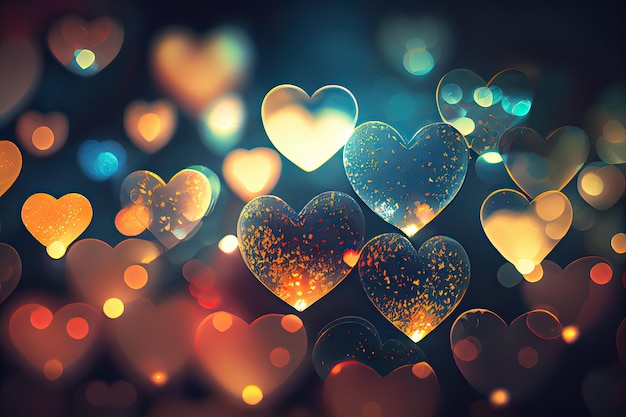 Colorful Valentine Hearts with Bokeh Effect Background