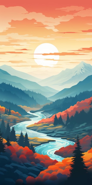 Colorful Valley Illustration With Modern Art Style