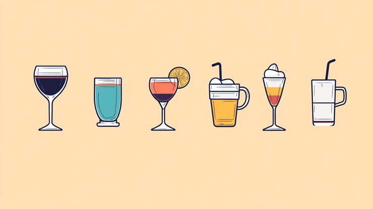 Photo 明るい背景 に 展示 さ れ て いる 色々 な 飲み物