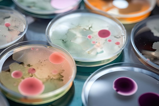 Colorful variety of microorganism inside petri dish plate in laboratory Generative AI