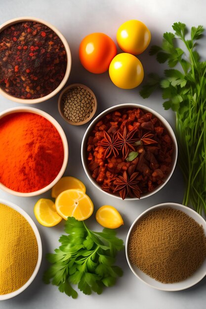 Colorful various herbs and spices for cooking