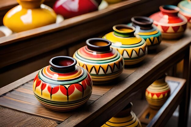 A colorful vase with a red and yellow design on the bottom