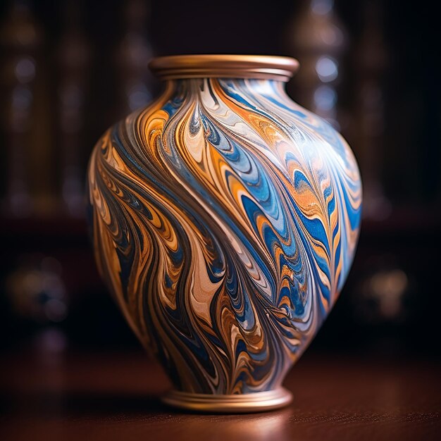 a colorful vase with the word " the " on it.