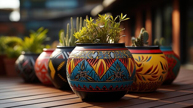 Colorful Vase on Wooden Table