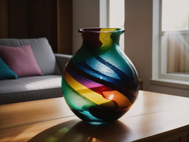 Colorful vases on a table in a modern living room ai generative