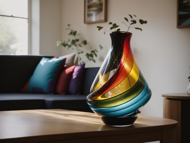 Colorful vases on a table in a modern living room ai generative