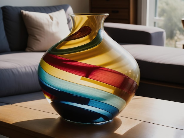 Красочные вазы на столе в современной гостиной