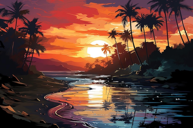 colorful vector art of abstract illustration of a sunset AI generated