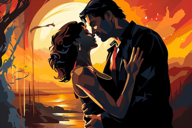 colorful vector art of a couple dancing cheek to cheek AI generated