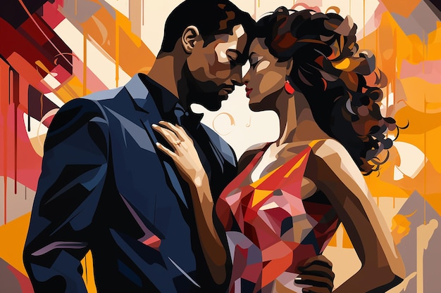 colorful vector art of a couple dancing cheek to cheek AI generated