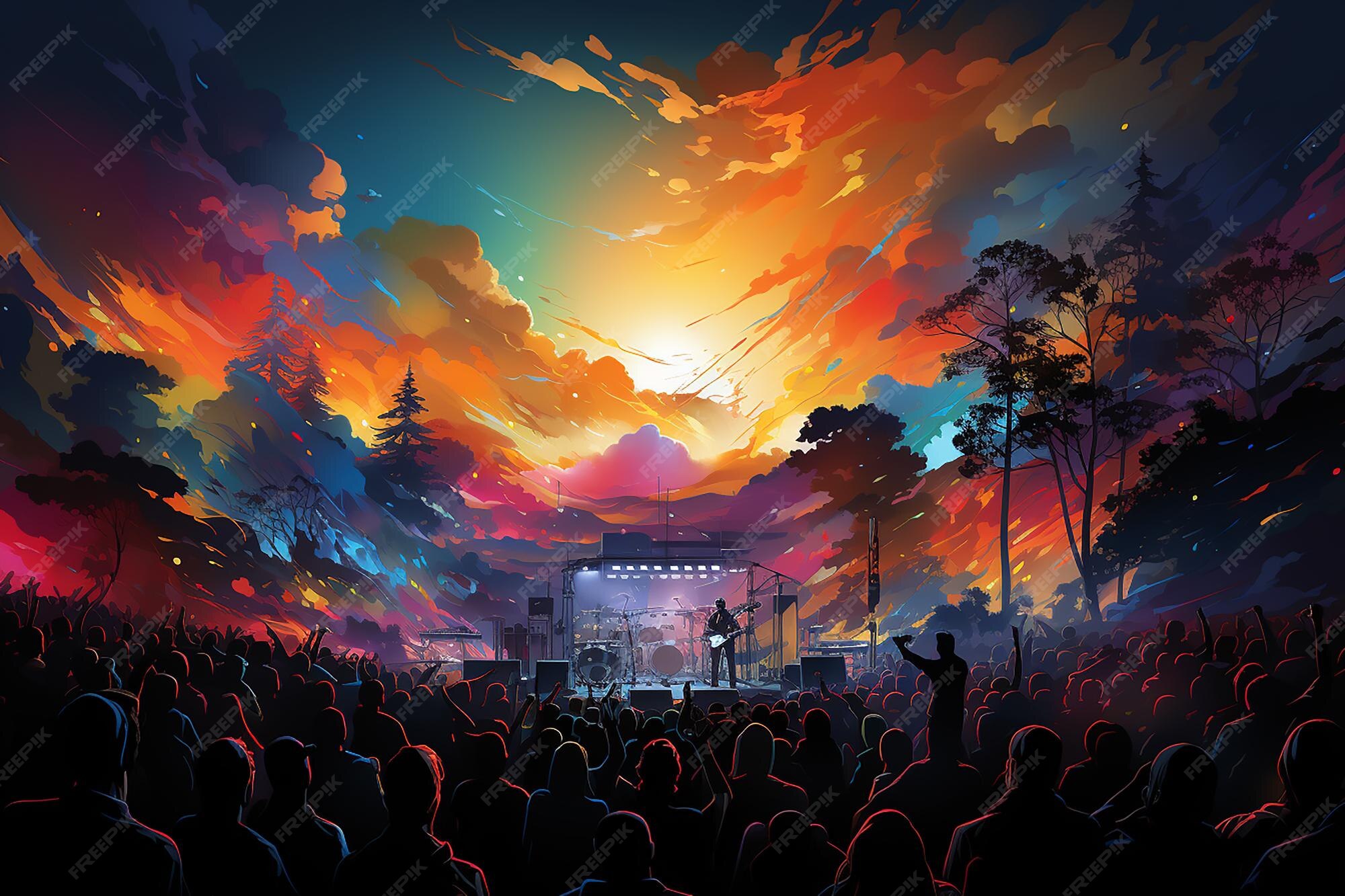 Premium AI Image Colorful Vector Art Of A Lively Music Festival premium-ai-image-colorful-vector-art-of-a-lively-music-festival